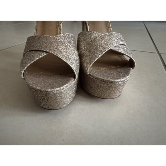 Steve Madden Gold Glitter sparkly Open toe heel pumps size 8.5 - Picture 8 of 8